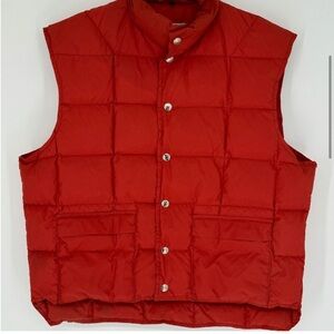 VTG Down by Schott Puffer Vest Men’s Sz Lg Orange Goose Down Filled 70s USA O8